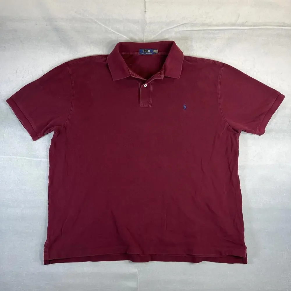 Polo Ralph Lauren Polo Shirt Mens 2XLB Maroon Regular Fit Navy Pony Short Sleeve
